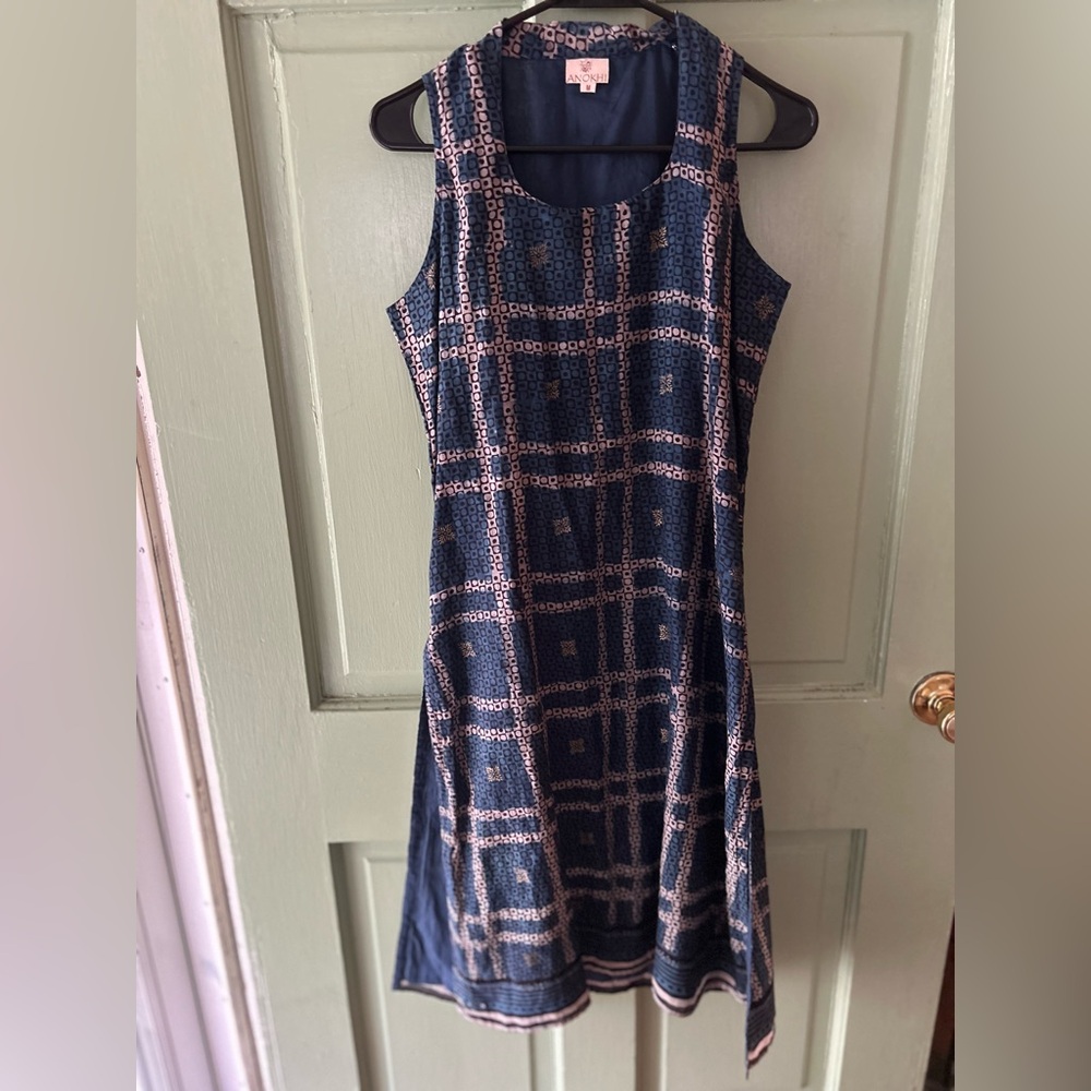 Anokhi Batik boho Printed Cotton Silk Tunic Dress high slit like new